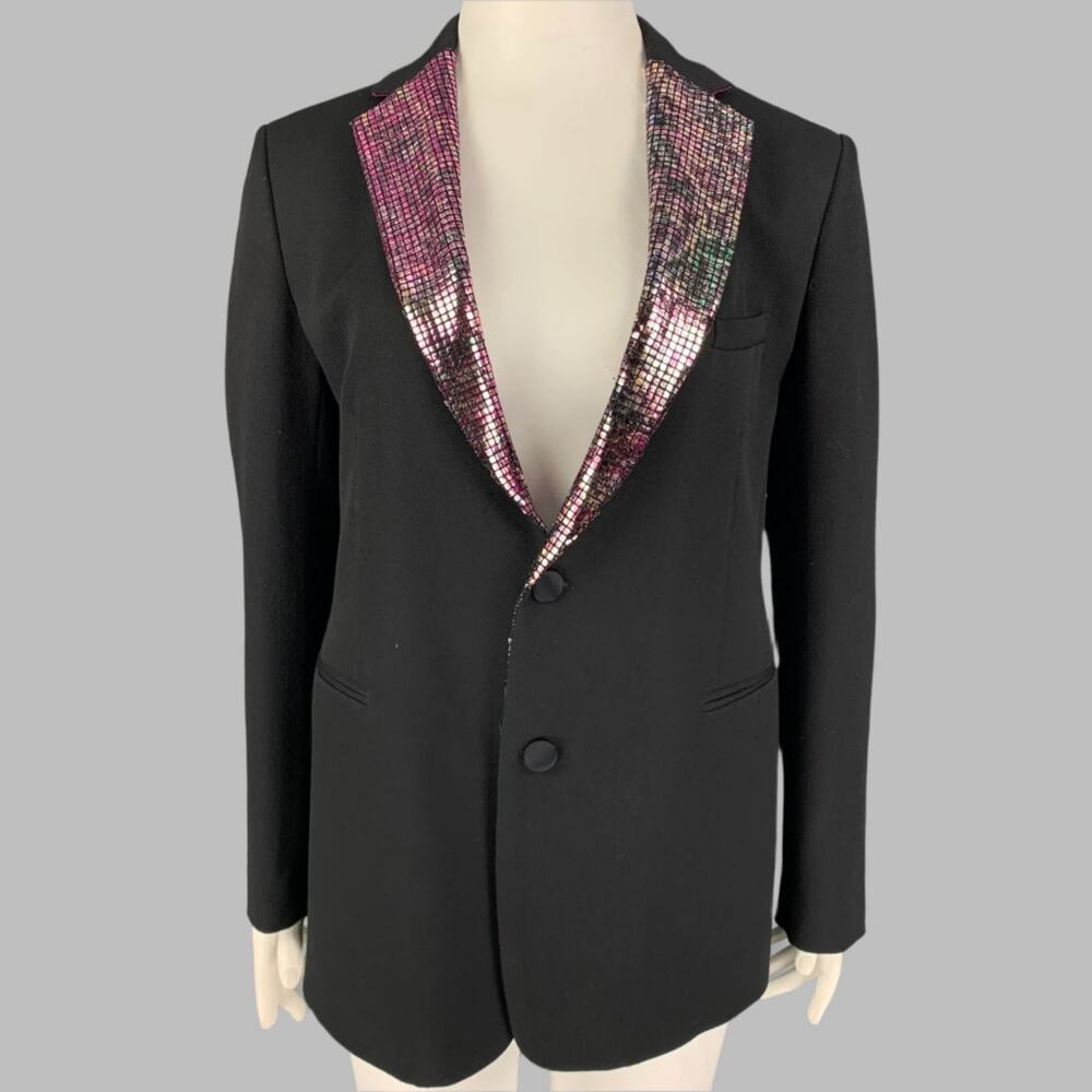 ETRO Size 36 Black Metallic Wool Notch Lapel Jacket